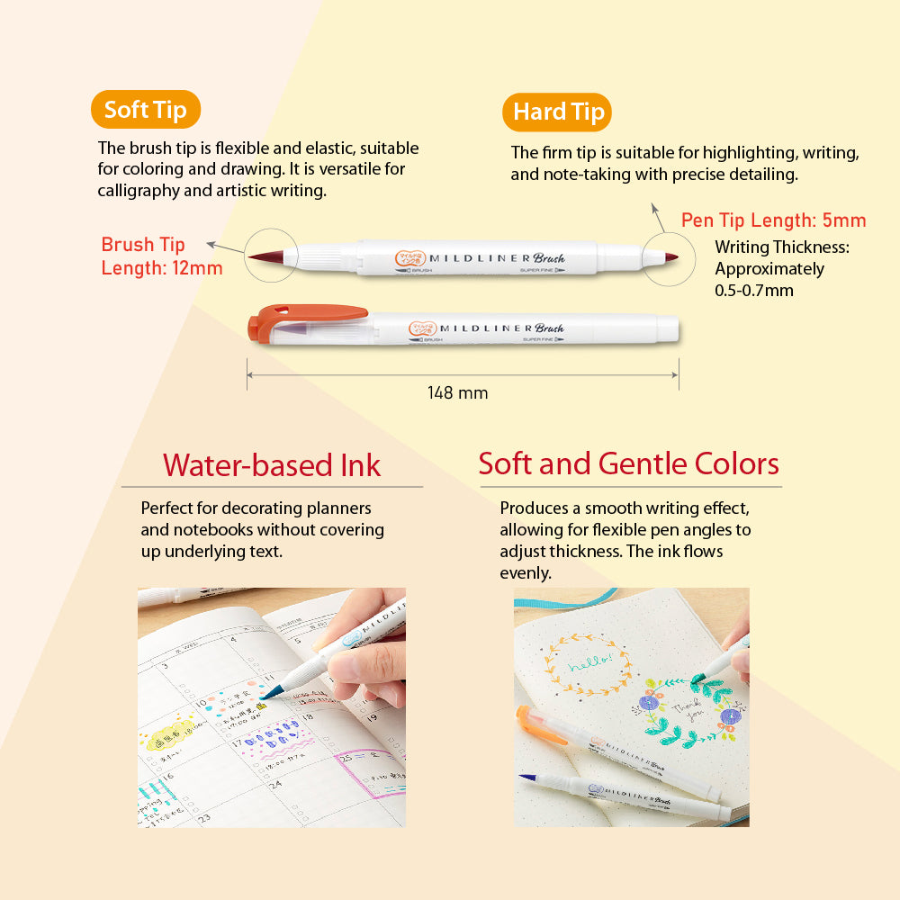 ZEBRA MILDLINER WFT8 double-headed highlighter soft-painted pen drawing marker water-based highlighter soft-headed brush extra fine - CHL-STORE 