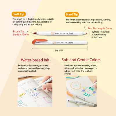 ZEBRA MILDLINER WFT8 double-headed highlighter soft-painted pen drawing marker water-based highlighter soft-headed brush extra fine - CHL-STORE 