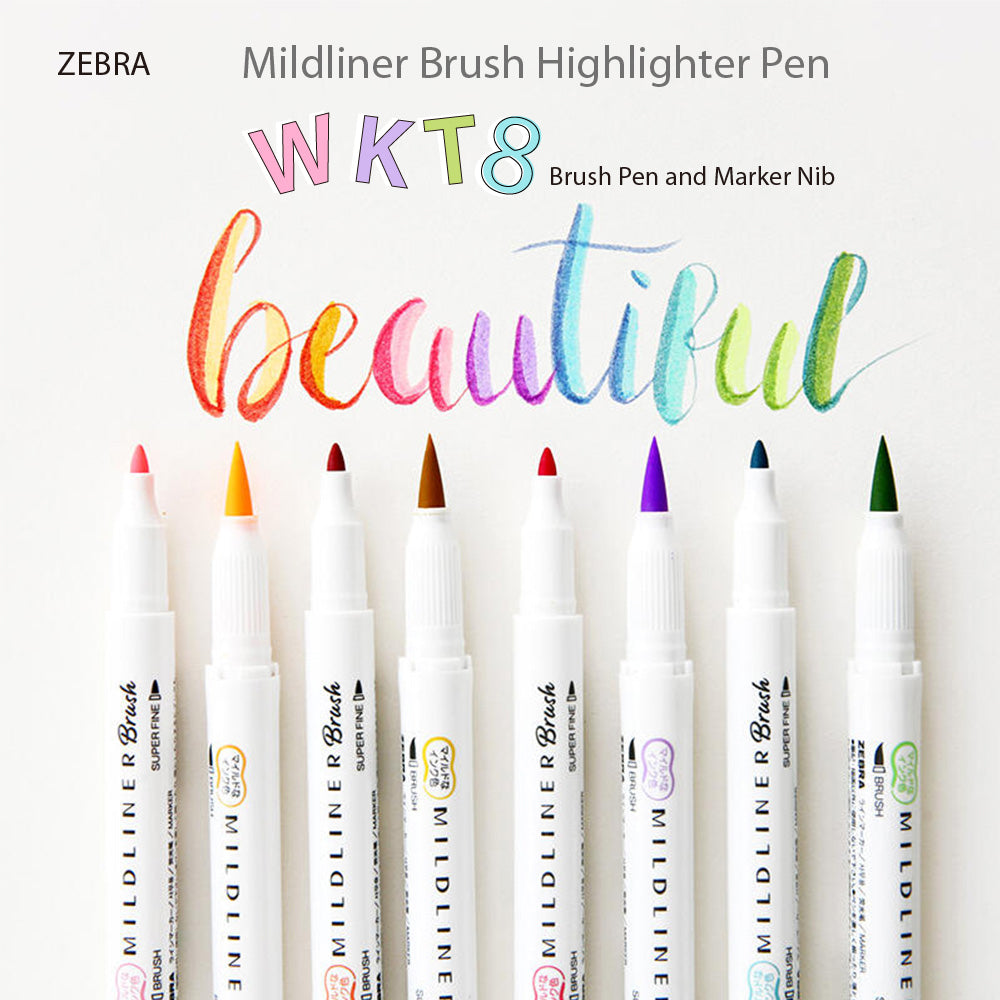 ZEBRA MILDLINER WFT8 double-headed highlighter soft-painted pen drawing marker water-based highlighter soft-headed brush extra fine - CHL-STORE 