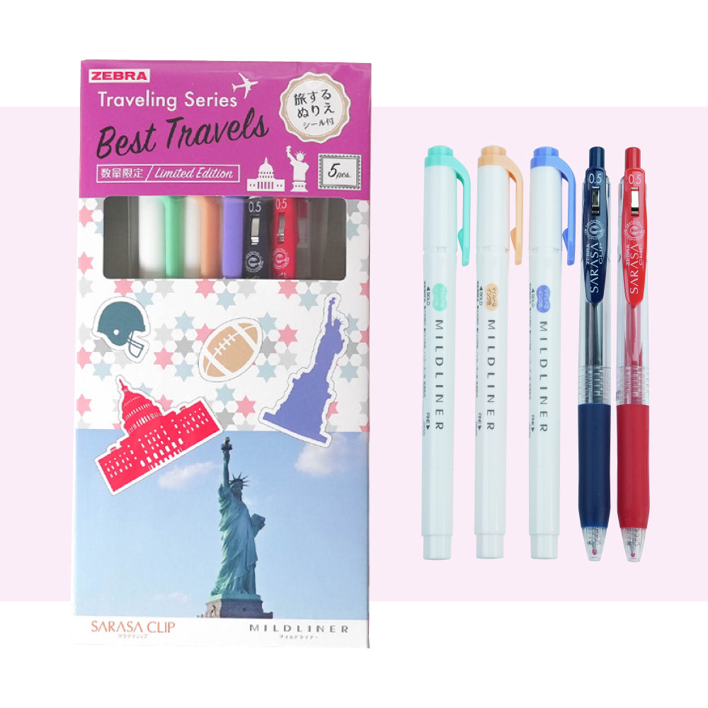Séabra Sarasa Mildliner Pen Peann + Ballpoint Pen Limited Taisteal Taisteal 5-Color