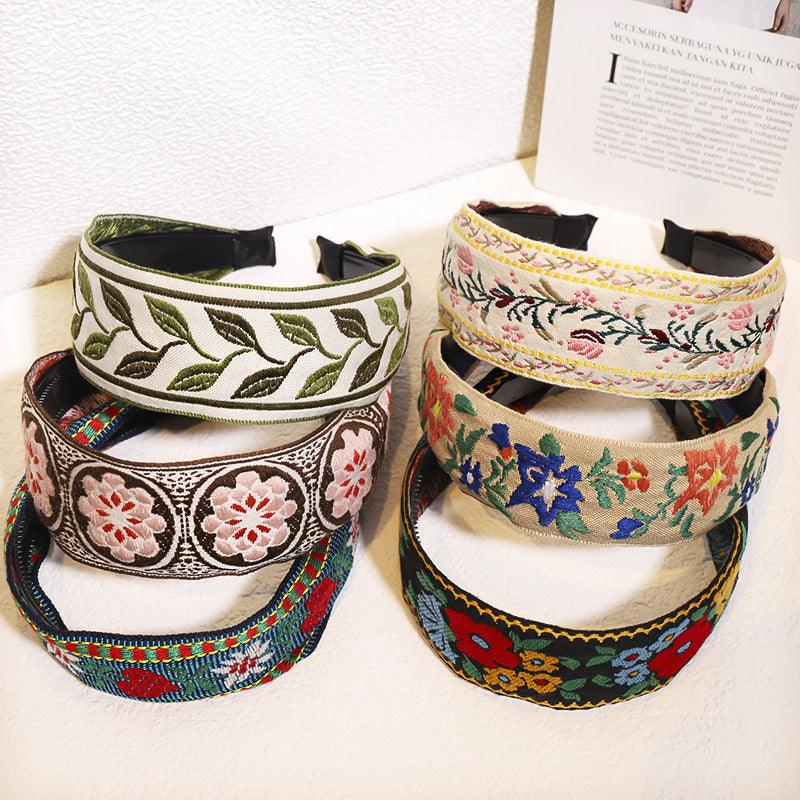 Bohemian style retro ethnic embroidery toothed non-slip headband 6 pattern shapes resort style wide hairdressing style popular items - CHL-STORE 