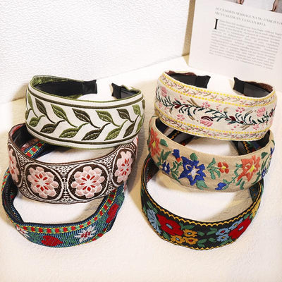 Bohemian style retro ethnic embroidery toothed non-slip headband 6 pattern shapes resort style wide hairdressing style popular items - CHL-STORE 