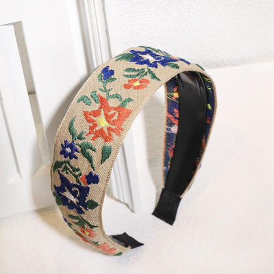 Bohemian style retro ethnic embroidery toothed non-slip headband 6 pattern shapes resort style wide hairdressing style popular items - CHL-STORE 