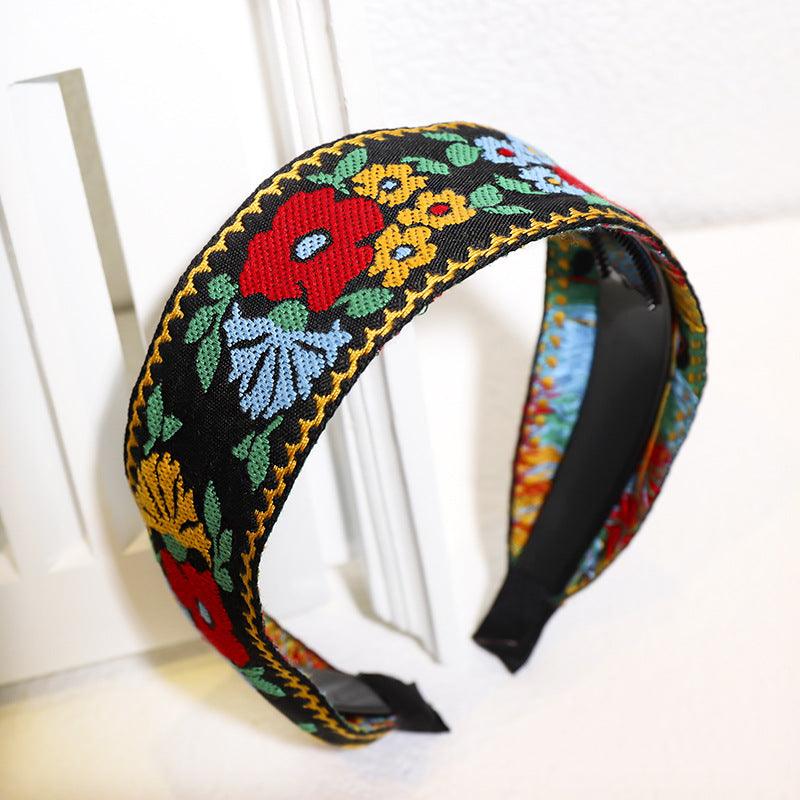 Bohemian style retro ethnic embroidery toothed non-slip headband 6 pattern shapes resort style wide hairdressing style popular items - CHL-STORE 