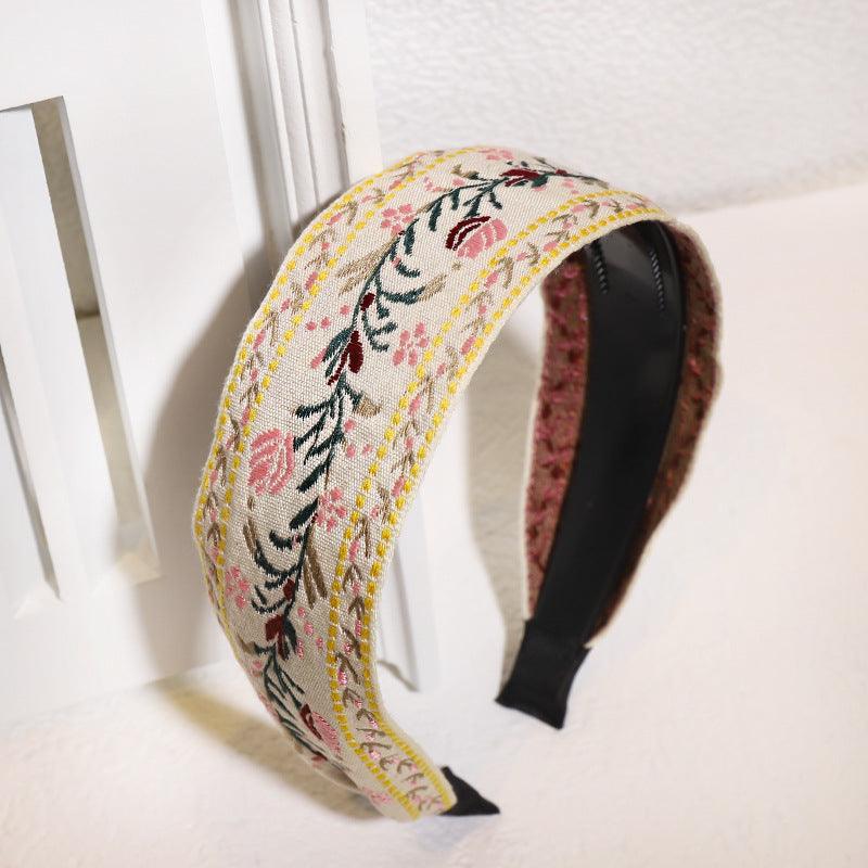 Bohemian style retro ethnic embroidery toothed non-slip headband 6 pattern shapes resort style wide hairdressing style popular items - CHL-STORE 