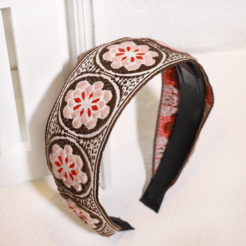 Bohemian style retro ethnic embroidery toothed non-slip headband 6 pattern shapes resort style wide hairdressing style popular items - CHL-STORE 