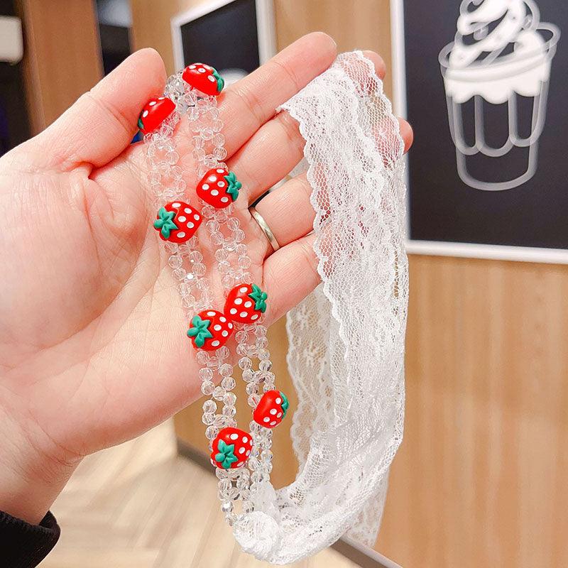 Braided hair ribbon, pearl floral silk scarf headband, sweet crystal pearl hair bow headband, floral lace, popular hair accessories, hair styling - CHL-STORE 