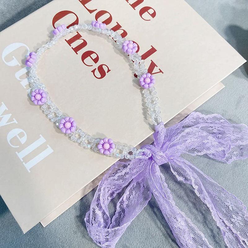 Braided hair ribbon, pearl floral silk scarf headband, sweet crystal pearl hair bow headband, floral lace, popular hair accessories, hair styling - CHL-STORE 