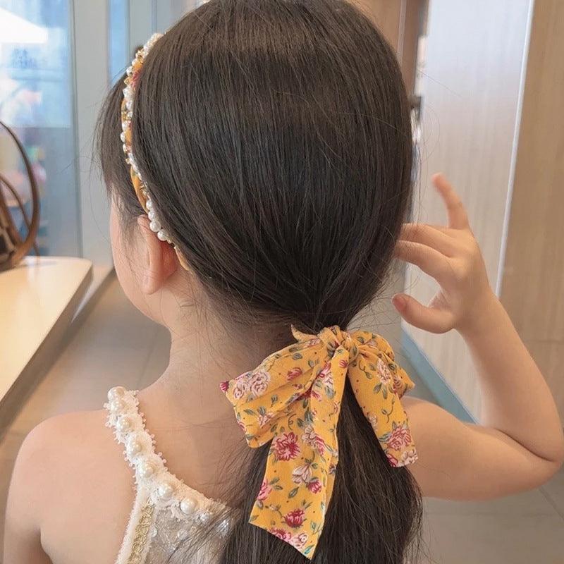 Braided hair ribbon, pearl floral silk scarf headband, sweet crystal pearl hair bow headband, floral lace, popular hair accessories, hair styling - CHL-STORE 