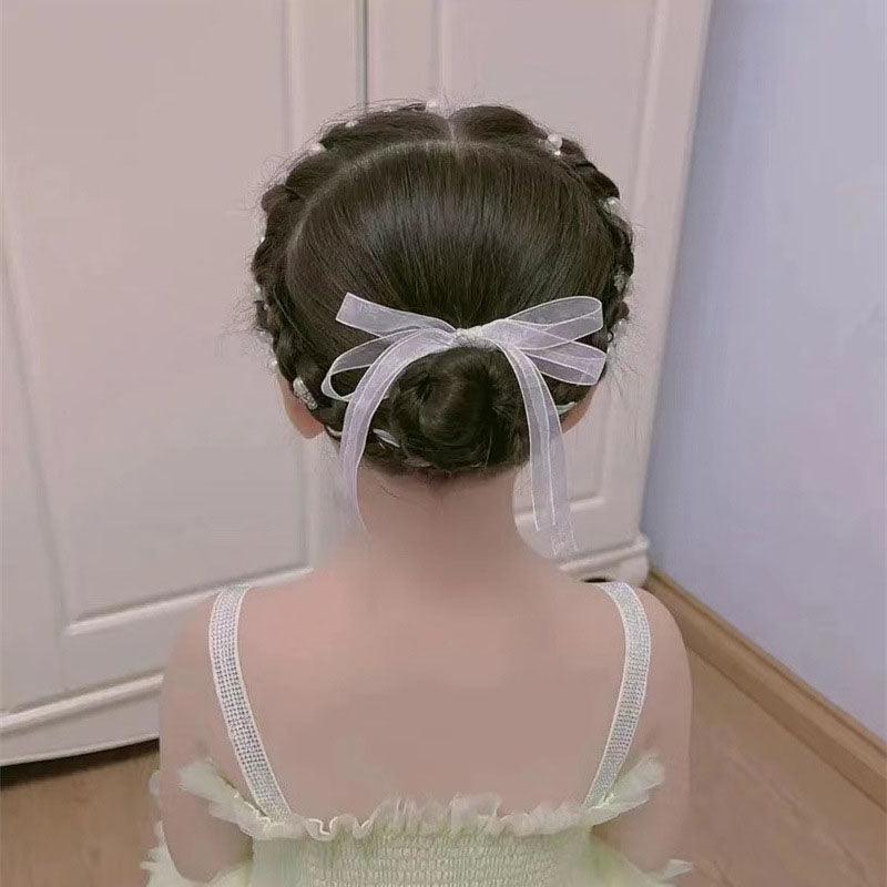 Braided hair ribbon, pearl floral silk scarf headband, sweet crystal pearl hair bow headband, floral lace, popular hair accessories, hair styling - CHL-STORE 