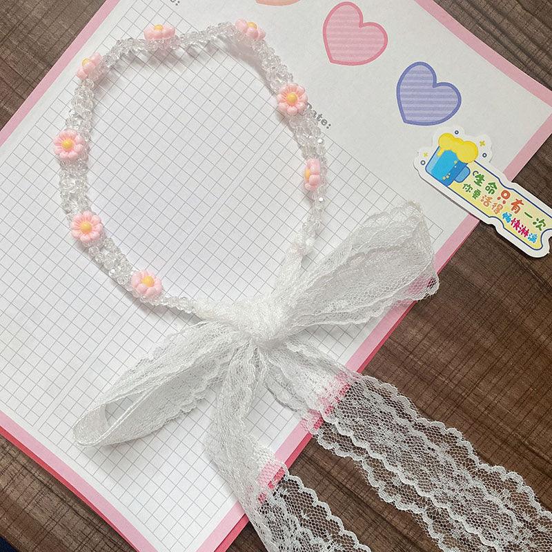 Braided hair ribbon, pearl floral silk scarf headband, sweet crystal pearl hair bow headband, floral lace, popular hair accessories, hair styling - CHL-STORE 