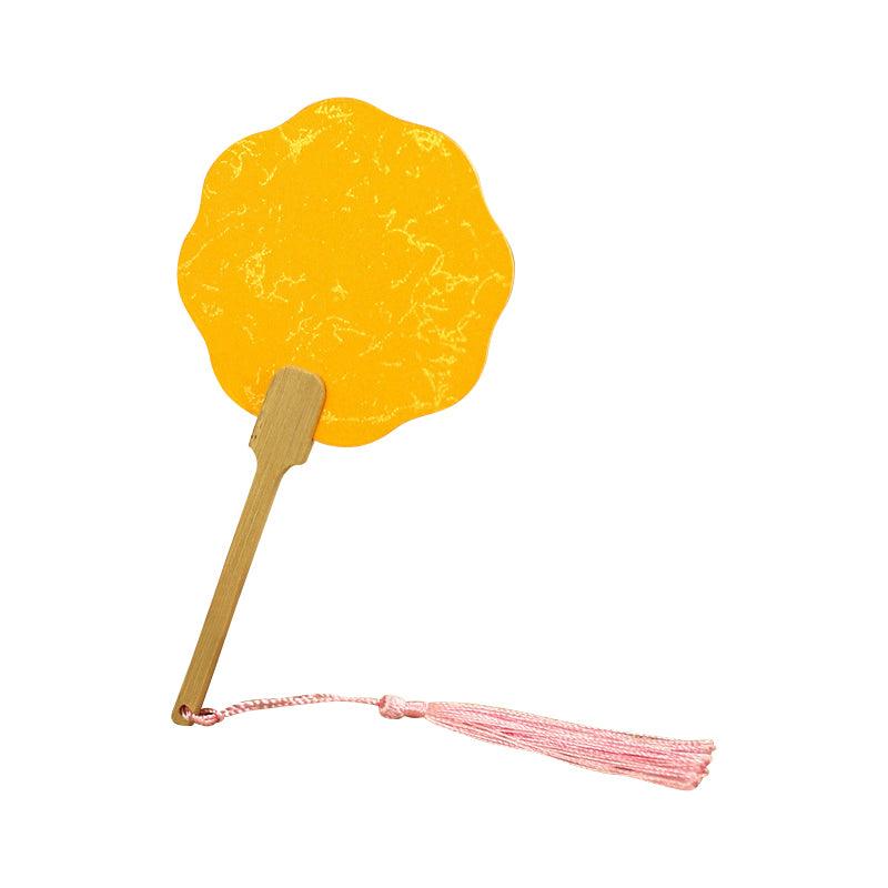 Chinese court style batik rice paper fan gold painting light yellow bright yellow modeling fan small antique paper fan fan DIY calligraphy and painting fan ancient fan calligraphy and painting creation - CHL-STORE 