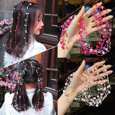Colored flower bow Braided hair chain Pearl hair accessories chain Pearl braided tassels Braided hair band Popular items Braided hair headdress - CHL-STORE 