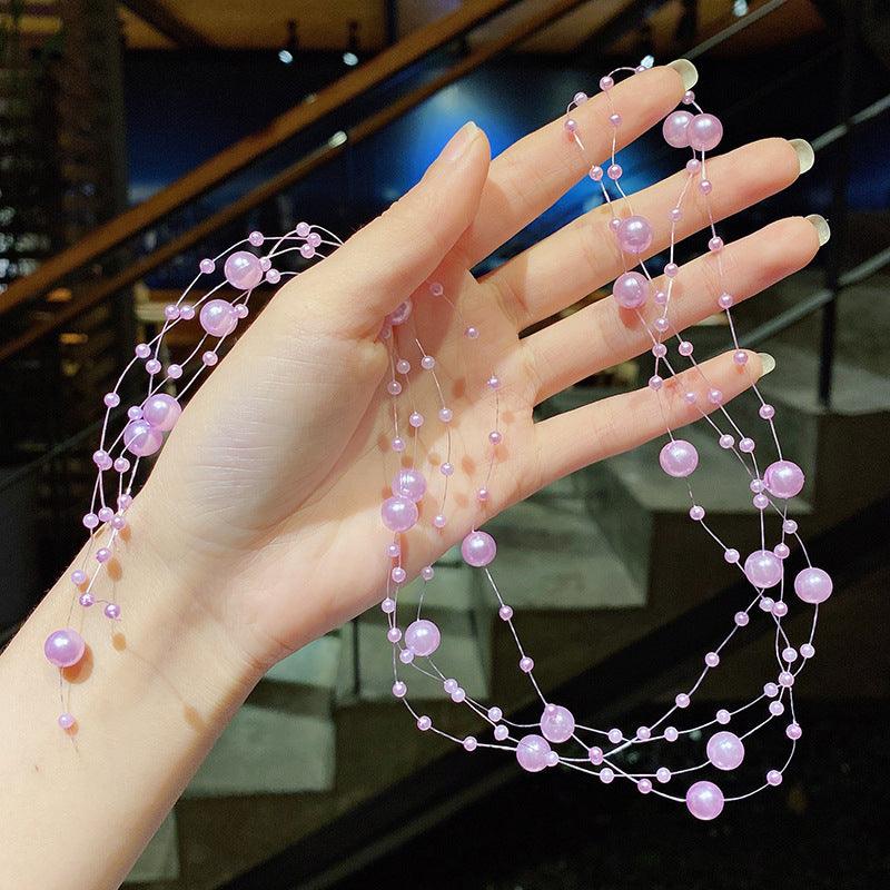 Colored flower bow Braided hair chain Pearl hair accessories chain Pearl braided tassels Braided hair band Popular items Braided hair headdress - CHL-STORE 