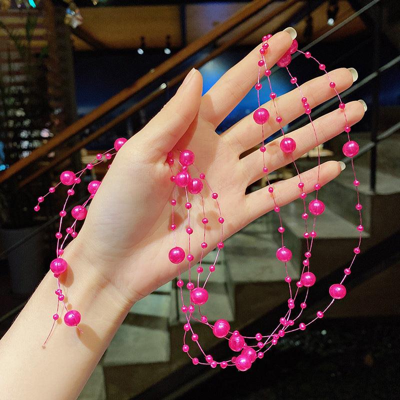 Colored flower bow Braided hair chain Pearl hair accessories chain Pearl braided tassels Braided hair band Popular items Braided hair headdress - CHL-STORE 