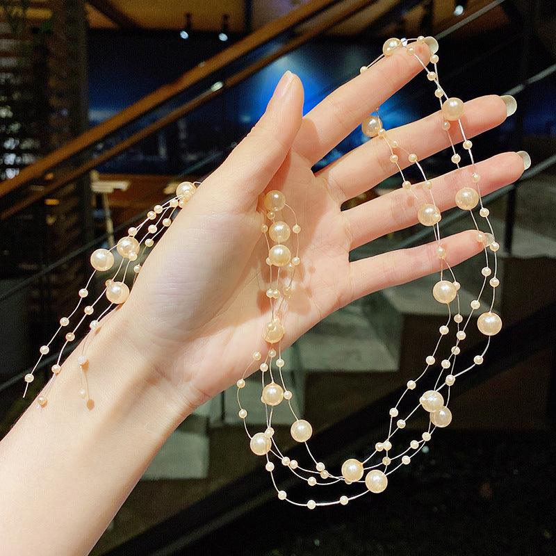 Colored flower bow Braided hair chain Pearl hair accessories chain Pearl braided tassels Braided hair band Popular items Braided hair headdress - CHL-STORE 