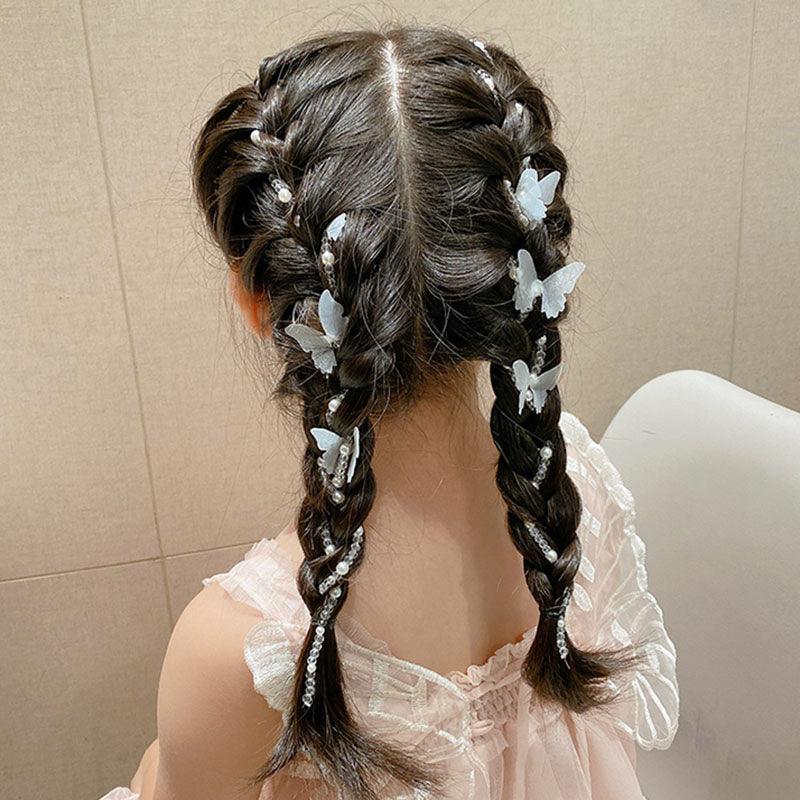 Colored flower bow Braided hair chain Pearl hair accessories chain Pearl braided tassels Braided hair band Popular items Braided hair headdress - CHL-STORE 