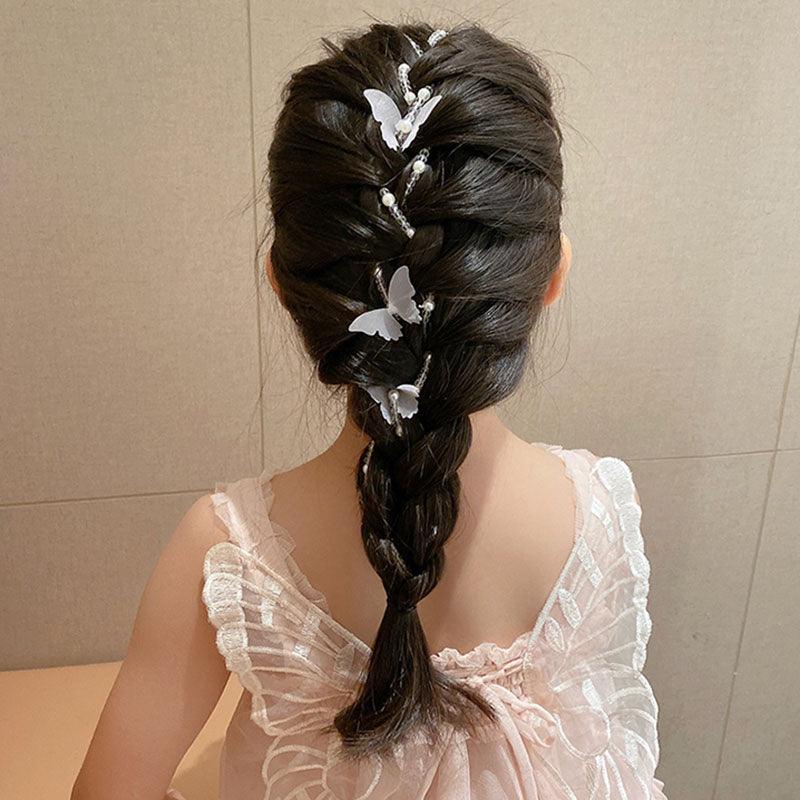 Colored flower bow Braided hair chain Pearl hair accessories chain Pearl braided tassels Braided hair band Popular items Braided hair headdress - CHL-STORE 