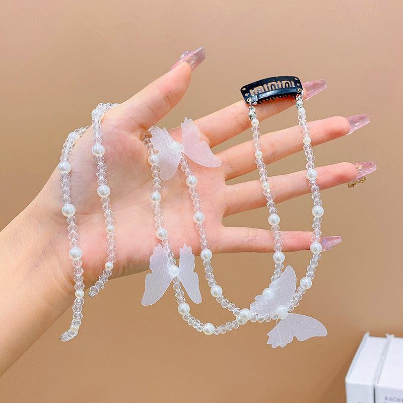 Colored flower bow Braided hair chain Pearl hair accessories chain Pearl braided tassels Braided hair band Popular items Braided hair headdress - CHL-STORE 