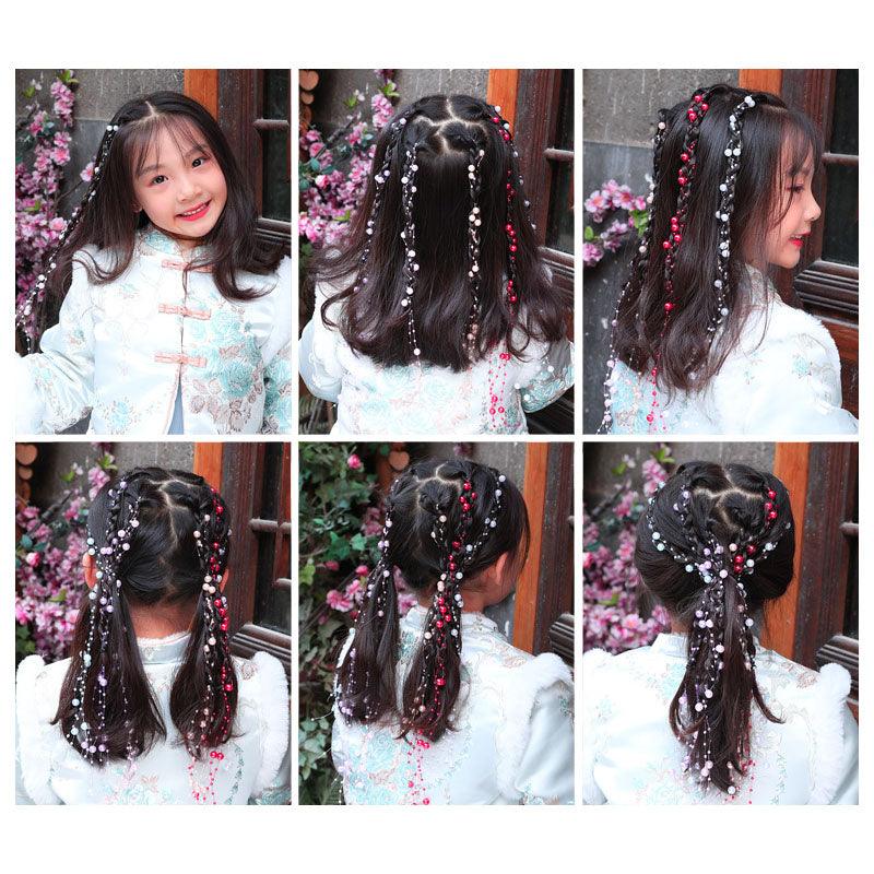Colored flower bow Braided hair chain Pearl hair accessories chain Pearl braided tassels Braided hair band Popular items Braided hair headdress - CHL-STORE 