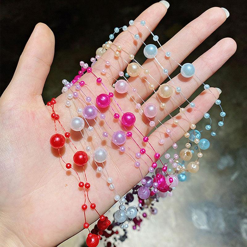 Colored flower bow Braided hair chain Pearl hair accessories chain Pearl braided tassels Braided hair band Popular items Braided hair headdress - CHL-STORE 