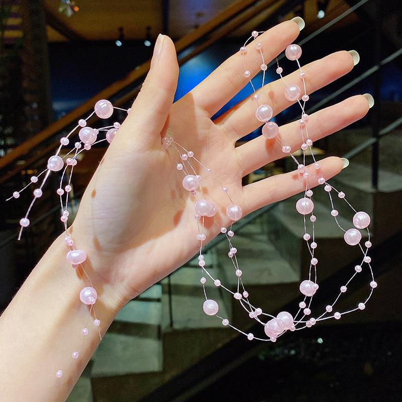 Colored flower bow Braided hair chain Pearl hair accessories chain Pearl braided tassels Braided hair band Popular items Braided hair headdress - CHL-STORE 