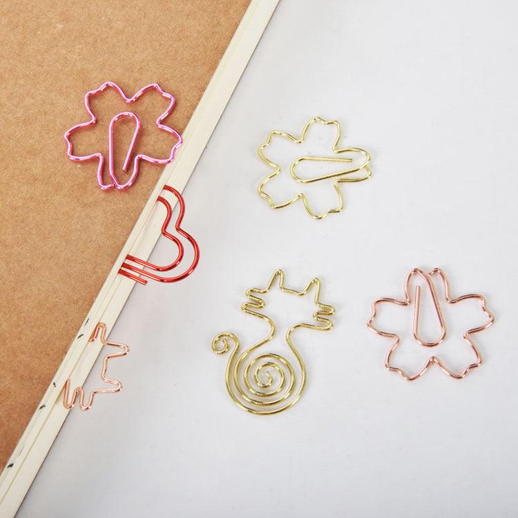 Cute shape metal paper clip, animal shape, shape paper clip, cherry blossom, cat, love, 10 set, creative shape paper clip - CHL-STORE 