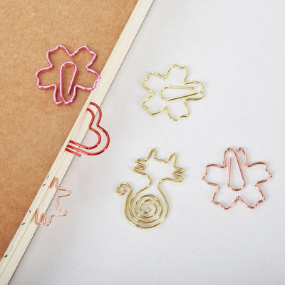 Cute shape metal paper clip, animal shape, shape paper clip, cherry blossom, cat, love, 10 set, creative shape paper clip - CHL-STORE 