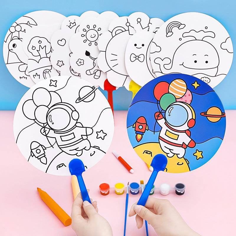DIY Blank Cartoon Cute Hand-painted Small Fan Astronaut Model Animal Model Children's Art Hand-painted Fan - CHL-STORE 