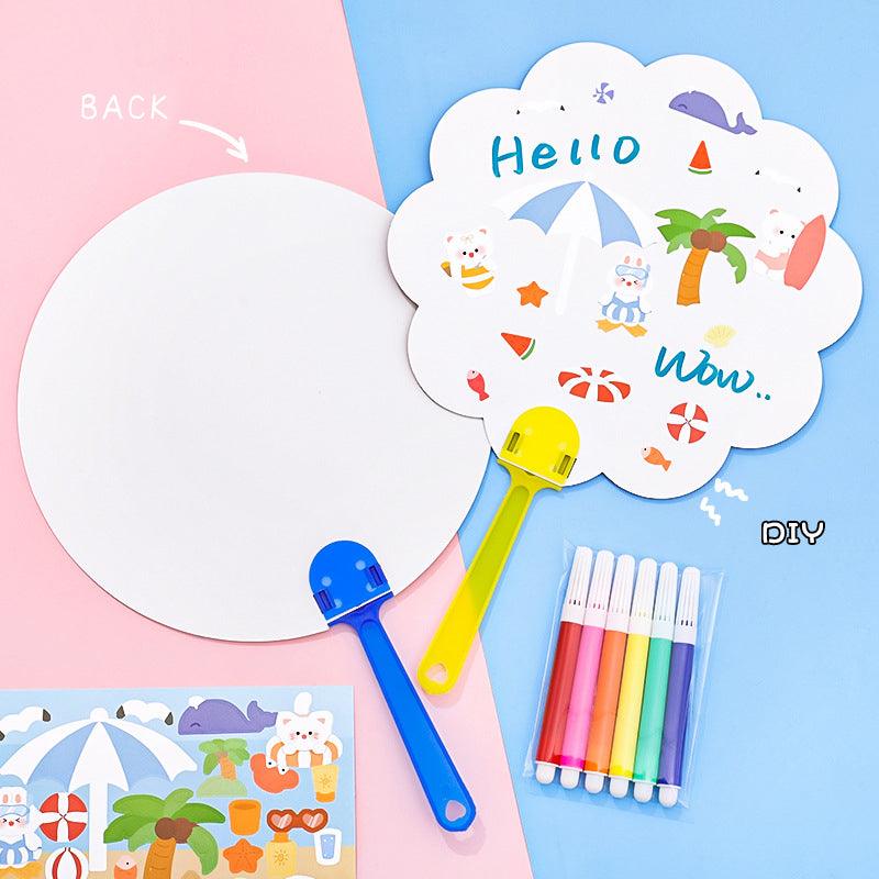 DIY Blank Cartoon Cute Hand-painted Small Fan Astronaut Model Animal Model Children's Art Hand-painted Fan - CHL-STORE 