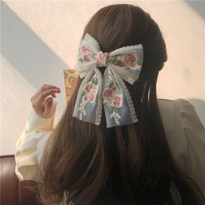 Embroidered lace, chiffon fairy, big bow ponytail spring clip, sweet bow hair clip, net beauty designation, beauty salon, fairy essential - CHL-STORE 