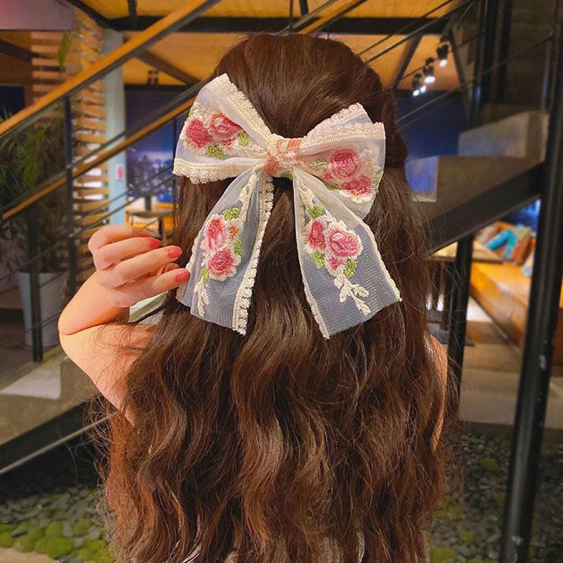 Embroidered lace, chiffon fairy, big bow ponytail spring clip, sweet bow hair clip, net beauty designation, beauty salon, fairy essential - CHL-STORE 