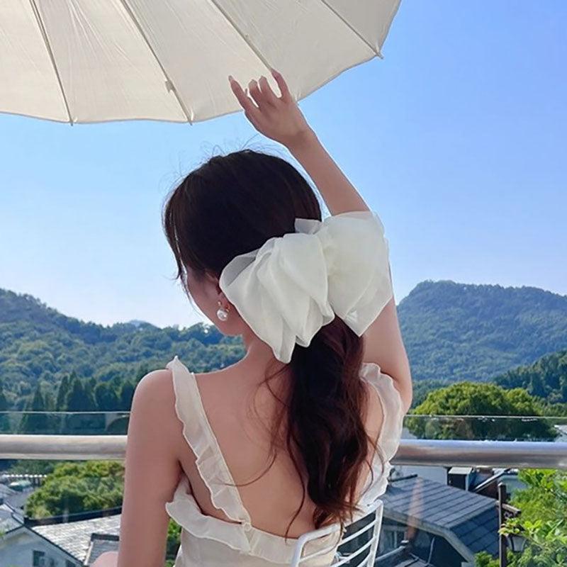 Embroidered lace, chiffon fairy, big bow ponytail spring clip, sweet bow hair clip, net beauty designation, beauty salon, fairy essential - CHL-STORE 