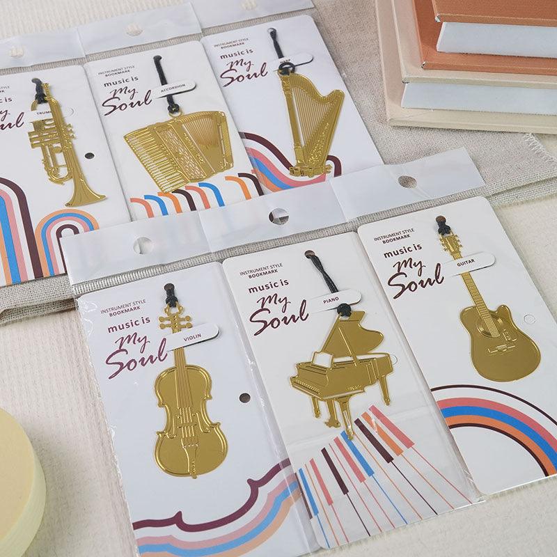 Exquisite Musical Instrument Metal Mini Bookmark Creative Simple Bookmark Literary and Music Bookmark 6 Musical Instrument Styles Essential for Reading NP-H7TAQG-071 - CHL-STORE 