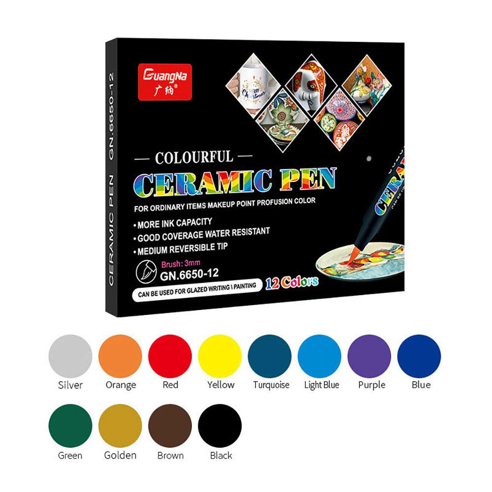 Guangna ceramic painting pens, soft painting pens, 12 colors, creative glass graffiti, DIY production, color brushes - CHL-STORE 