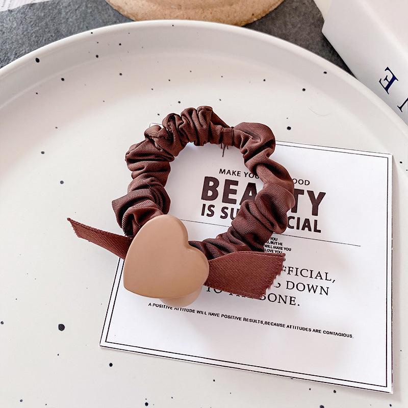 High elastic tail simple large intestine hair band black flower coffee flower coffee three beads popular accessories bun styling rubber band hair accessories - CHL-STORE 