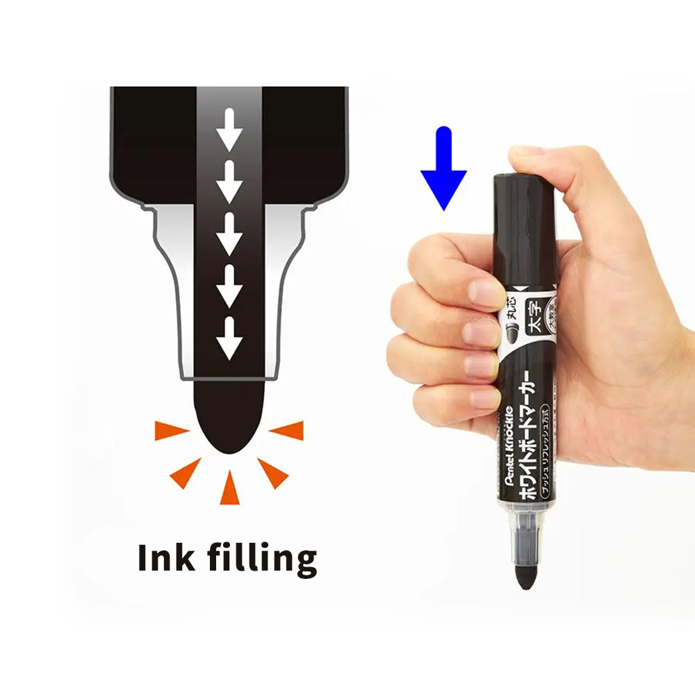 Pentel Knockle Elastic Back Whiteboard Marker - Quick Dry & Durable