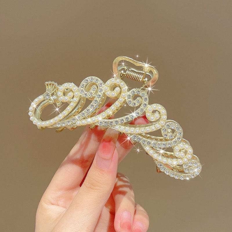 Korean Fairy French minimalist retro Metal Tassel Pearl Large Shark Clip Beauty Salon Exquisite Hair Clip Net Beauty Blonde Fashion Accessories - CHL-STORE 