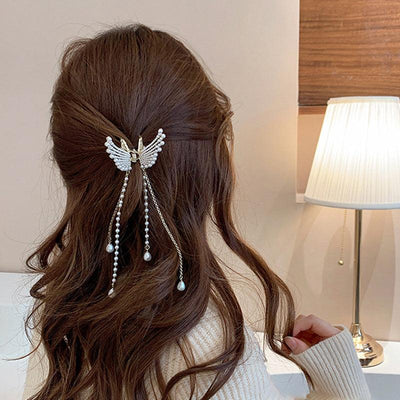 Korean Fairy French minimalist retro Metal Tassel Pearl Large Shark Clip Beauty Salon Exquisite Hair Clip Net Beauty Blonde Fashion Accessories - CHL-STORE 