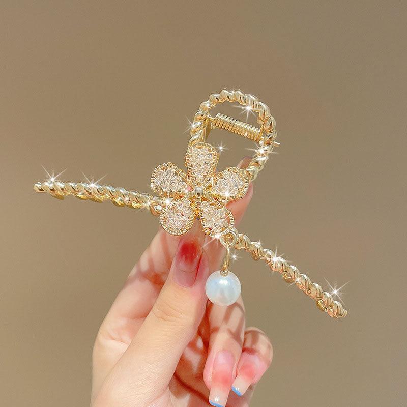 Korean Fairy French minimalist retro Metal Tassel Pearl Large Shark Clip Beauty Salon Exquisite Hair Clip Net Beauty Blonde Fashion Accessories - CHL-STORE 