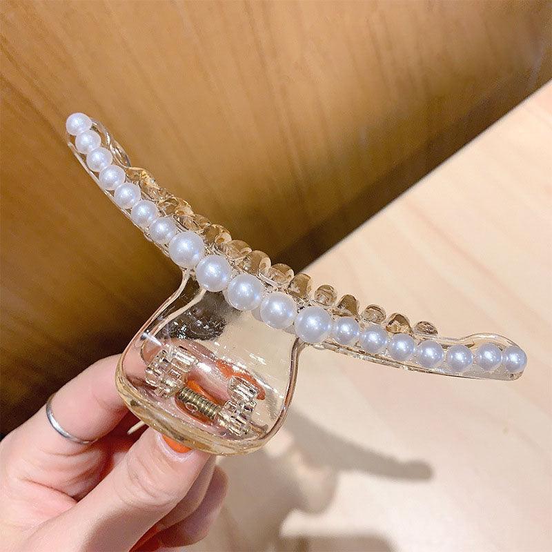 Korean Fairy French minimalist retro Metal Tassel Pearl Large Shark Clip Beauty Salon Exquisite Hair Clip Net Beauty Blonde Fashion Accessories - CHL-STORE 