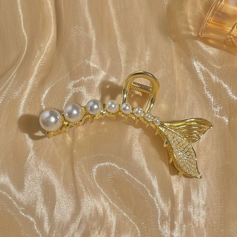 Korean Fairy French minimalist retro Metal Tassel Pearl Large Shark Clip Beauty Salon Exquisite Hair Clip Net Beauty Blonde Fashion Accessories - CHL-STORE 