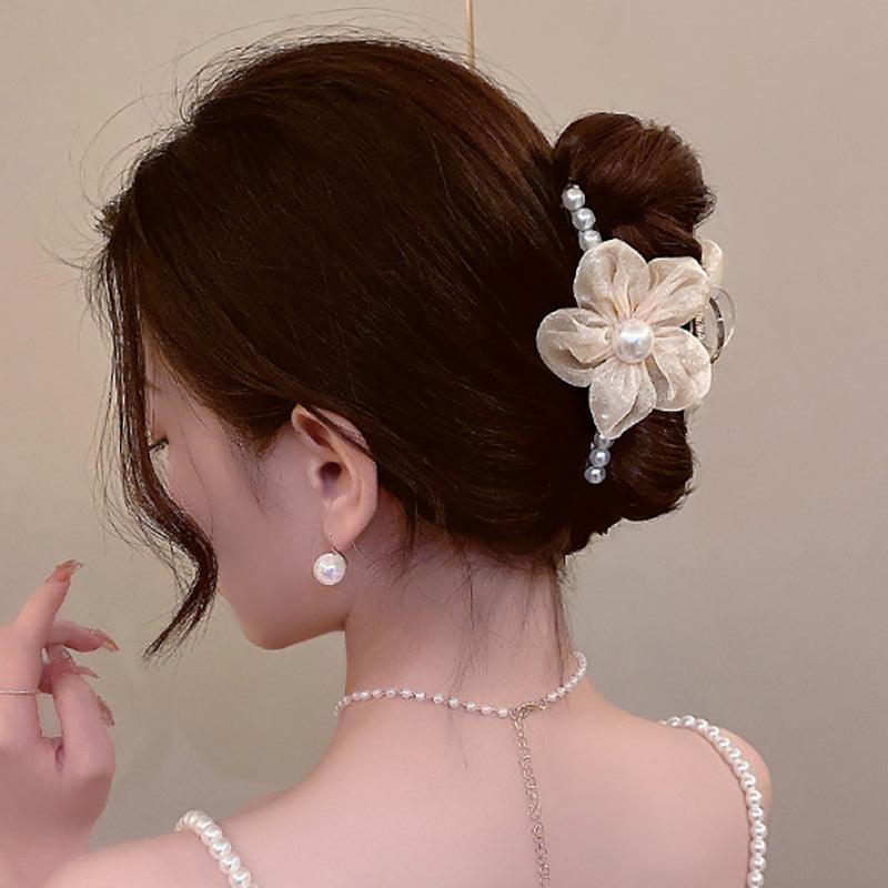 Korean Fairy French minimalist retro Metal Tassel Pearl Large Shark Clip Beauty Salon Exquisite Hair Clip Net Beauty Blonde Fashion Accessories - CHL-STORE 
