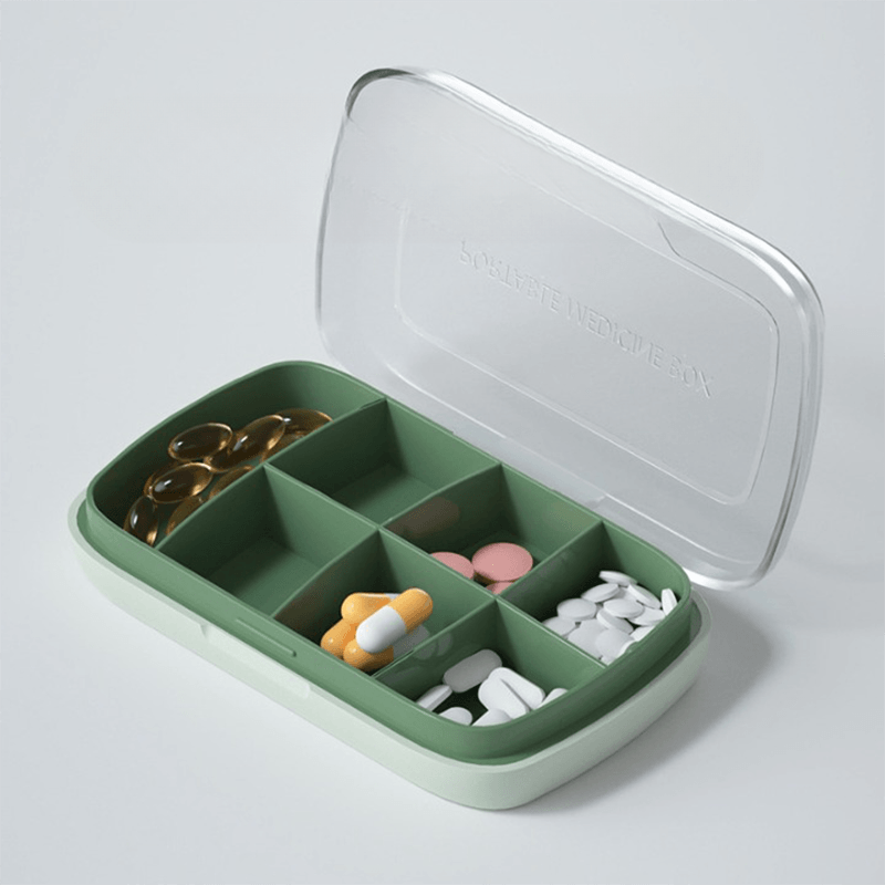 Large-capacity portable medicine health food storage sub-package box seven-compartment pill box capsule box light and stylish grass green - CHL-STORE 