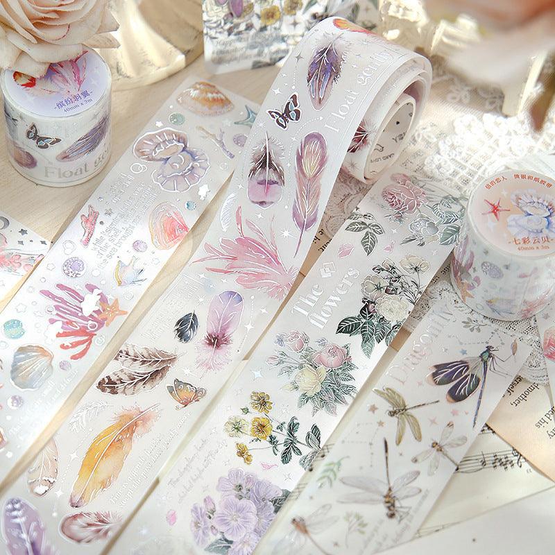 Lovers of Letters and Paper Tape All Things Pick Up Series Literary Hot Silver Feather Plant Pocket Paper Tape Pocket Decoration - CHL-STORE 