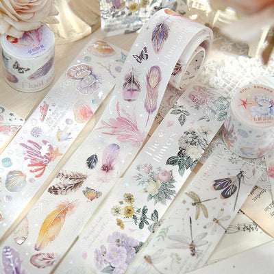Lovers of Letters and Paper Tape All Things Pick Up Series Literary Hot Silver Feather Plant Pocket Paper Tape Pocket Decoration - CHL-STORE 