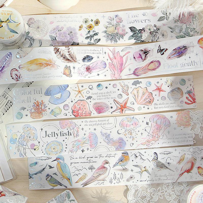 Lovers of Letters and Paper Tape All Things Pick Up Series Literary Hot Silver Feather Plant Pocket Paper Tape Pocket Decoration - CHL-STORE 