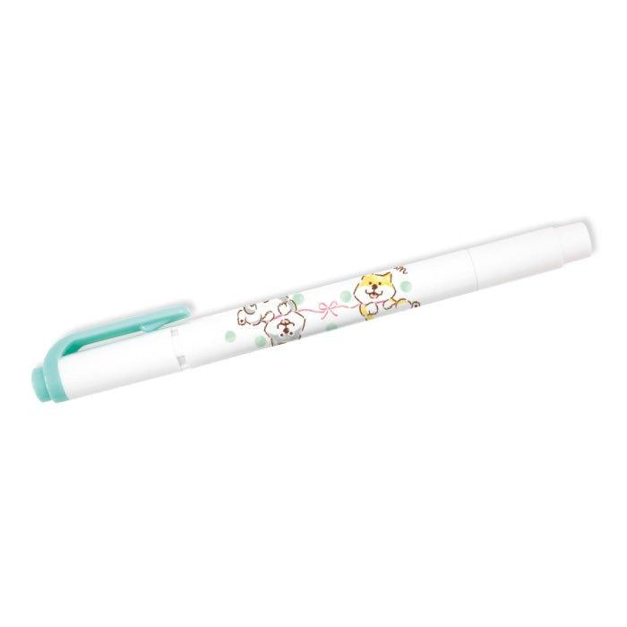 Mind Wave X Mindliner Shiba Inu Highlighter Marker Highlighter ปลายสองปลายสีชมพูสีม่วงสีเขียวสีเขียวสีเขียว