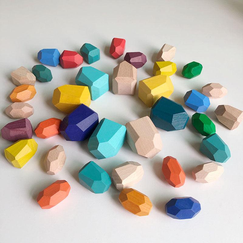 Patience and concentration education colorful wooden stacking stones 38 groups / 36 grains of beech stacking stones wooden nine-nine multiplication building blocks colorful puzzle games learning aids - CHL-STORE 