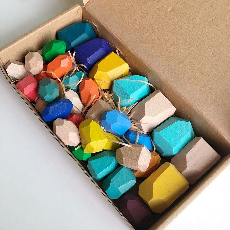 Patience and concentration education colorful wooden stacking stones 38 groups / 36 grains of beech stacking stones wooden nine-nine multiplication building blocks colorful puzzle games learning aids - CHL-STORE 
